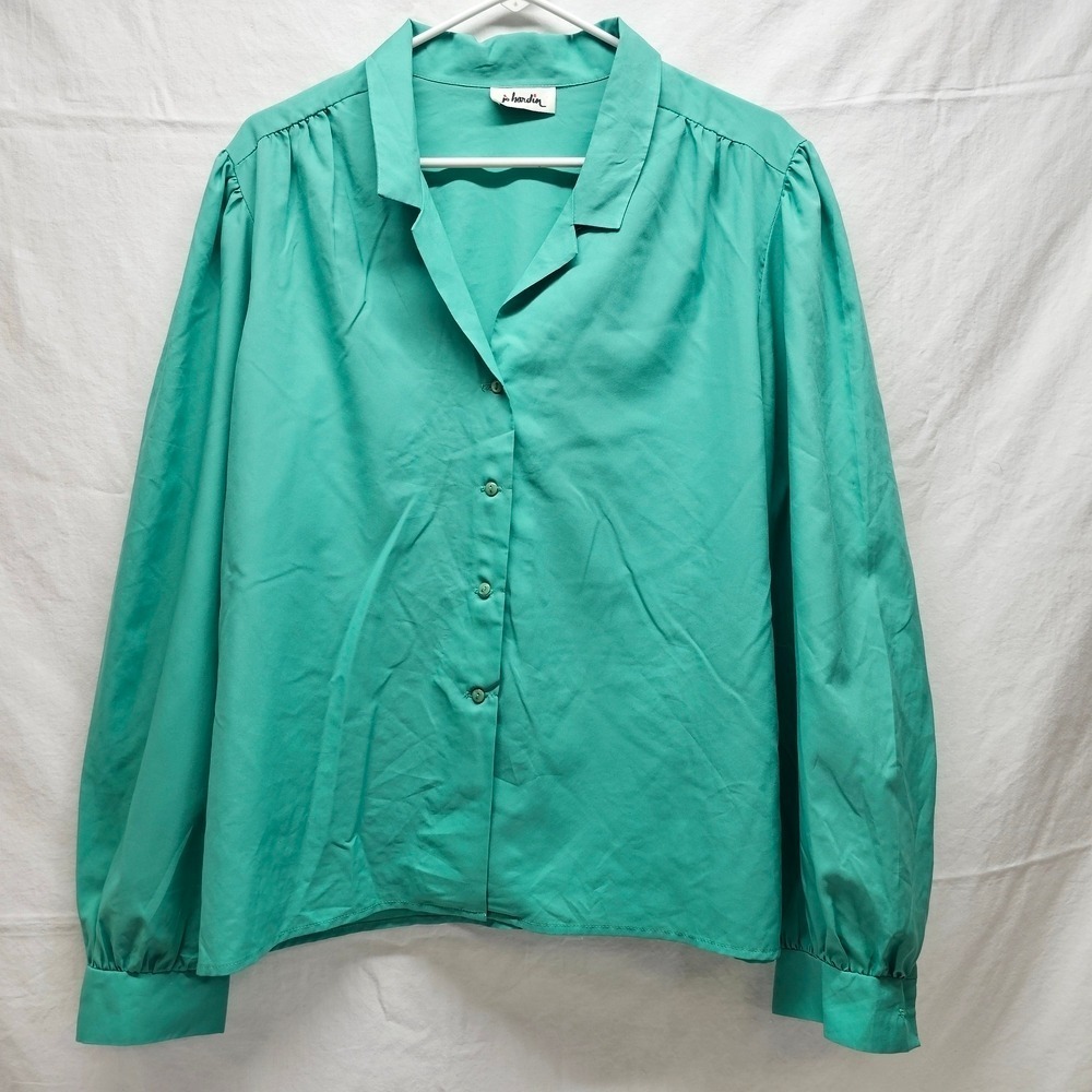 Vintage 80's Jo Hardin Blouse Womens XL teal 100% Polyester Made In USA